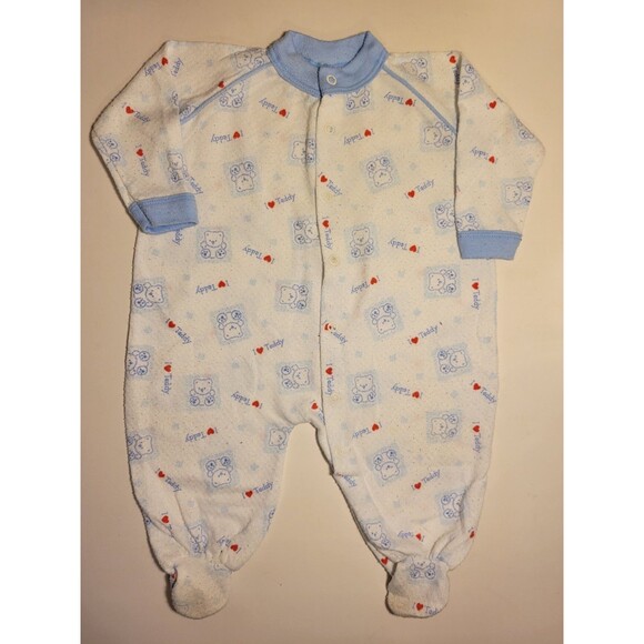 Royal Heir Baby Teddy Bear Sleeper White Large Blue Red Snaps Footies Pajama USA - Picture 1 of 16